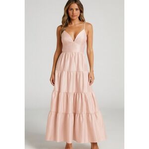 NWT HUTCH Blush Pink Tiered Maxi Dress Taffeta Sheen Spaghetti Strap Gown‎ Small